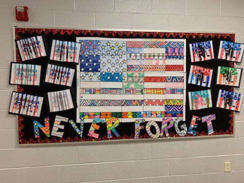 Our 5th graders learned about 9-11 today. I love their remembrance display. #NES2020
