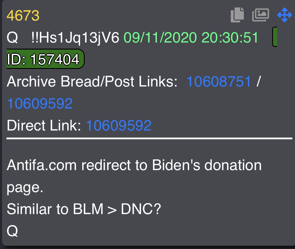 4673- http://Antifa.com  redirect to Biden's donation page.Similar to BLM > DNC?Q