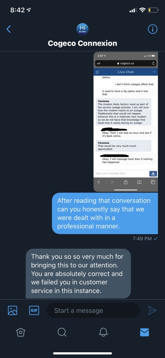 millapickfield's tweet photo. @cogeco Went from a really poor experience with a chat agent to amazing customer service on Twitter. I can say that I’m really impressed with how Graham handled the whole situation! 10/10 https://t.co/qqUaLbC3XR