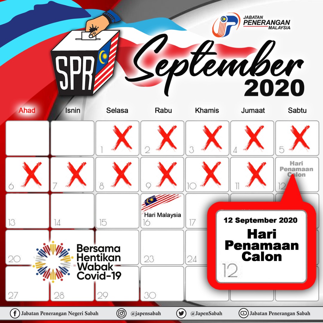 Proses penamaan calon bagi Pilihan Raya Negeri (PRN) Sabah ke-16 bermula pada 9 hingga 10 pagi ini di 73 pusat di seluruh negeri.

#SabahanKinabalu
#SabahMemilih
#PolitikSabah