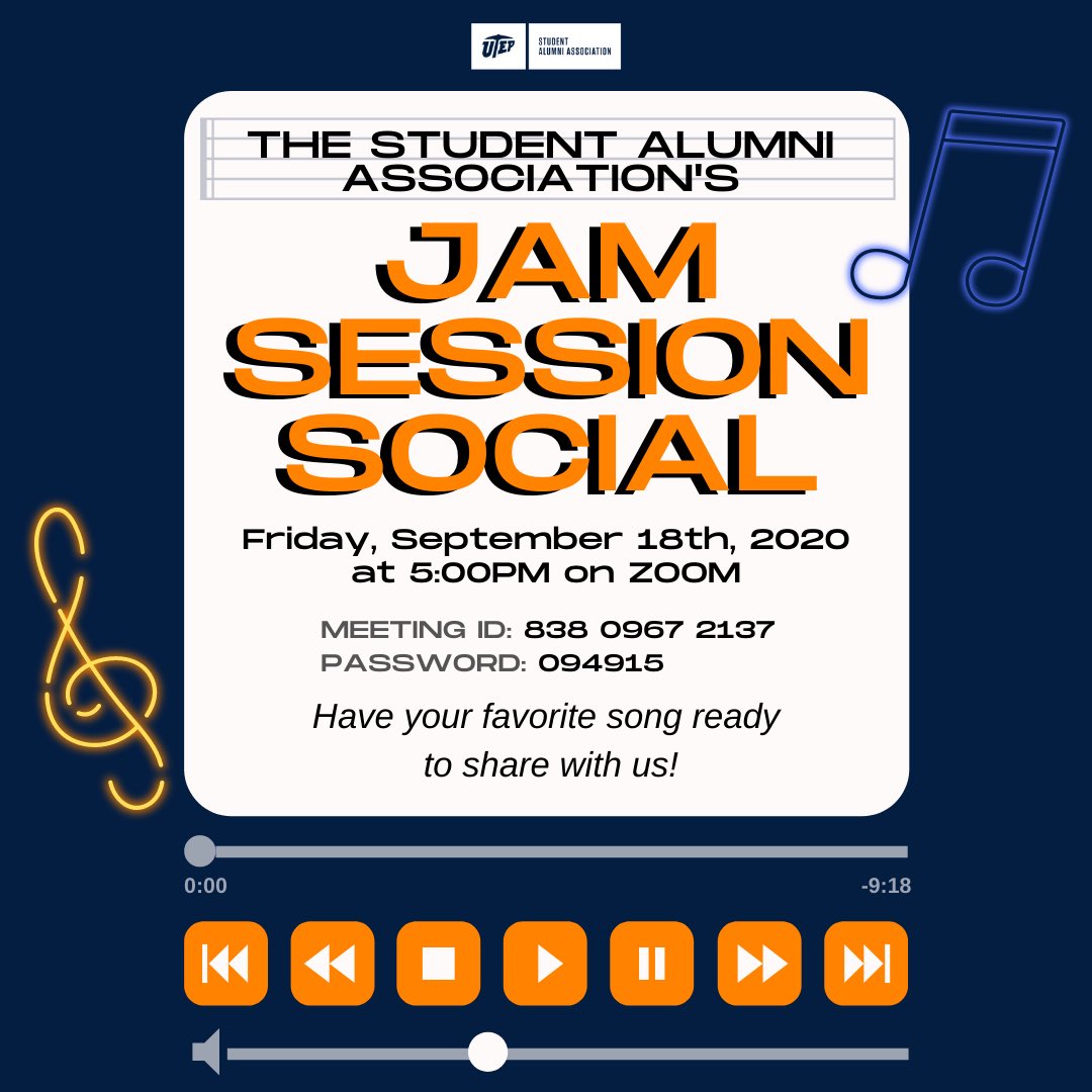 UTEP_SAA's tweet photo. Ready to jam out with SAA? Come to our Jam Session Social, next Friday! https://t.co/RzucPlFbQt