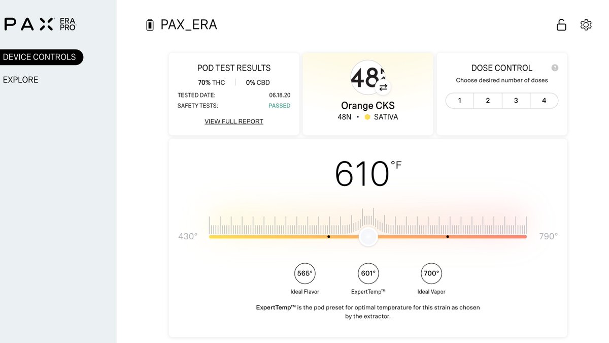 Another big plus with  #PodID is that you get the optimal temperature setting ( #ExpertTemp) right from the app - the  #PaxEra Pod will be preset to this temperature by default. This is awesome to see, and eliminates all the guesswork that is associated with the #510 carts.