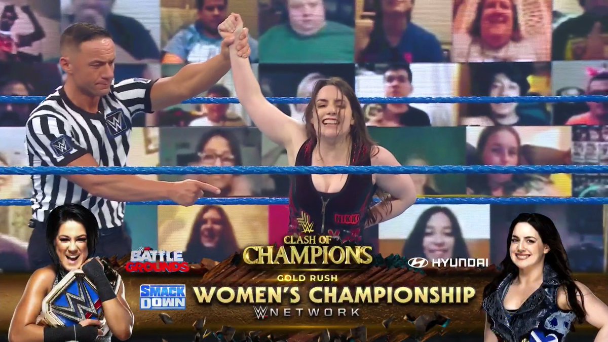 .@NikkiCrossWWE has done it!

She will battle @itsBayleyWWE for the #SmackDown #WomensTitle at #WWEClash!
