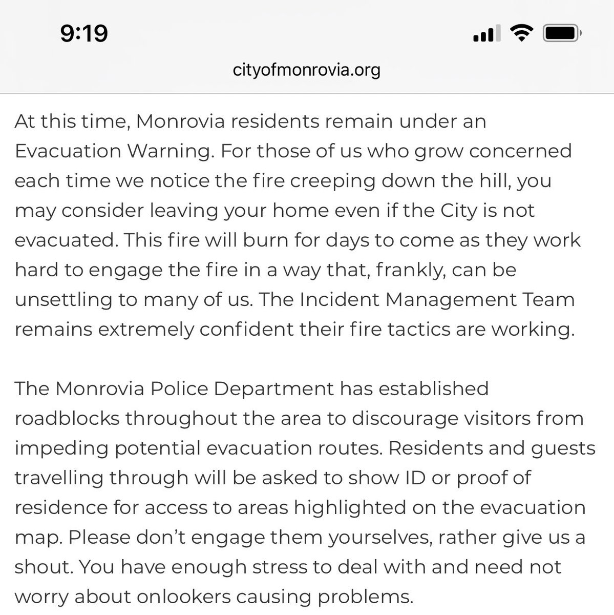 I urge you to read the updates on #BobcatFire from <a href="/MonroviaCA/">City of Monrovia</a>! I don’t know who is writing them but they’re phenomenal at being both informative AND relating to the residents of the city who are surely feeling unsettled. Proud to be a Monrovian! 📄 cityofmonrovia.org/your-governmen…