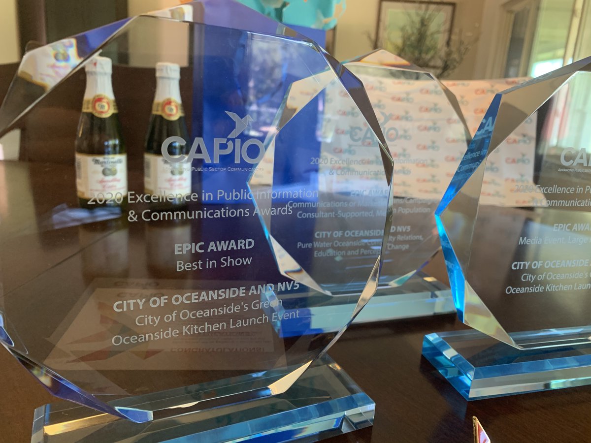 GabrielaDow's tweet photo. What a way to close out the week - writing a feature piece on the hard earned @CAPIOTweets EPIC Awards we competed for & won! Including #BestInShow (+ three other awards) @NV5_inc w/ @CityofOceanside #GreenOceanside #PureWaterOceanside & #OsideKitchenCollaborative ✨ #wearecapio https://t.co/t21xpKh4QM