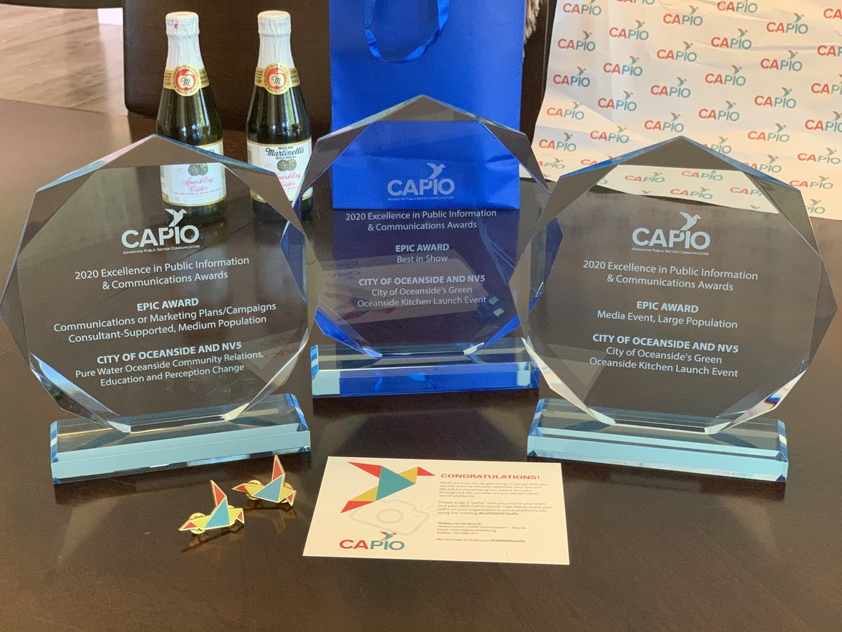GabrielaDow's tweet photo. What a way to close out the week - writing a feature piece on the hard earned @CAPIOTweets EPIC Awards we competed for & won! Including #BestInShow (+ three other awards) @NV5_inc w/ @CityofOceanside #GreenOceanside #PureWaterOceanside & #OsideKitchenCollaborative ✨ #wearecapio https://t.co/t21xpKh4QM