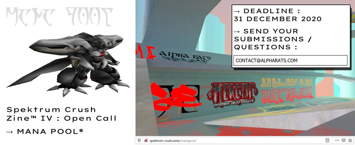 SpktrmCrsh's tweet photo. The #opencall for Issue IV is out! 👉 https://t.co/yGsFM1SiXM - theme : "Mana Pool" - Deadline : 30 Dec. 2020! 💫 submit #screenshots, 3D artworks, illustrations, go bananas 💫 share it around ! #zine #indiegames #altgames #smallpublishing #manapool #spektrumcrush #digitalgarbage https://t.co/0vQhDXpVix