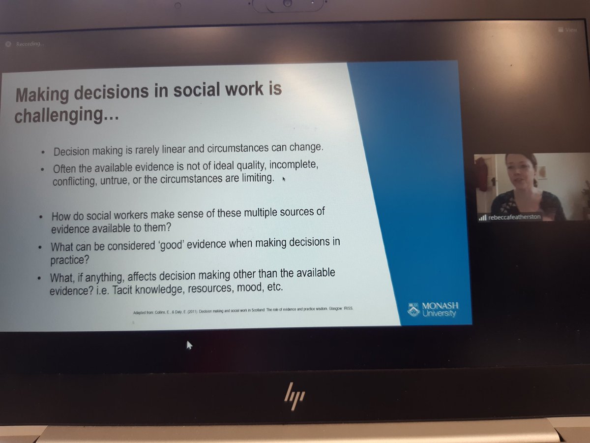 Thanks #BecFeatherston for hanging out on a Saturday to share your knowledge with @Monash_SocialWk students about #decisionmaking and #evidenceinformedpractice #EIP #EBP