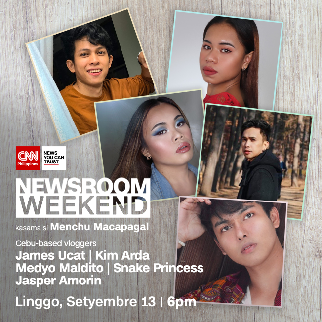 newswatchplusph's tweet photo. Marami sa atin ang bumaling sa pag-vlog o panonood ng vlogs para ma-entertain ang sarili sa gitna ng pandemya.

Isa ka ba sa mga naaliw sa Cebu-based vloggers na sina James Ucat, Kim Arda, @Medyomaldito @imsnakeprincess, @jasperamorin? Abangan sila bukas sa #NewsroomWeekend, 6pm. https://t.co/rRsfVGexLb