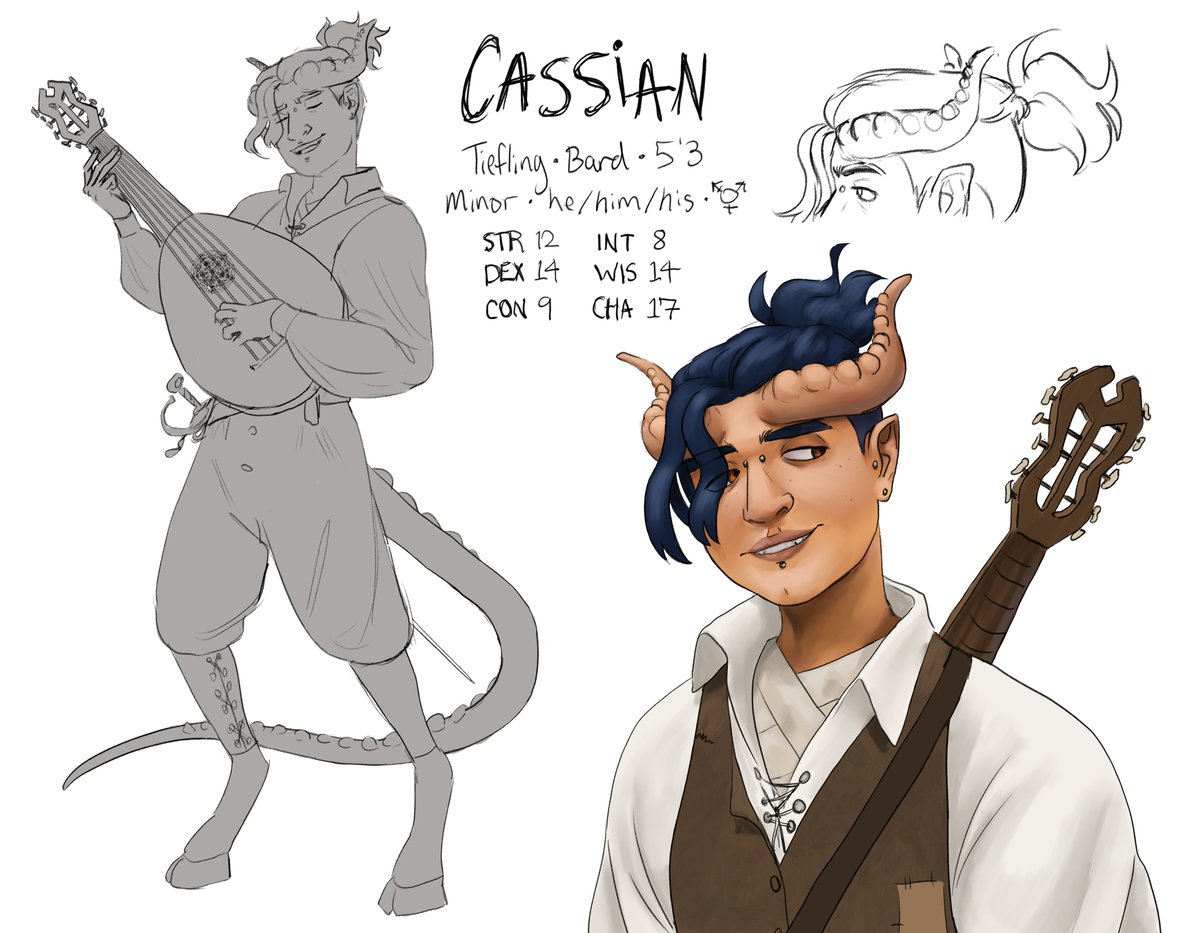 Hello I have a new stupid tiefling boy (not including his exact age so I don't give it away to my party but he's under 18) #dnd #oc 