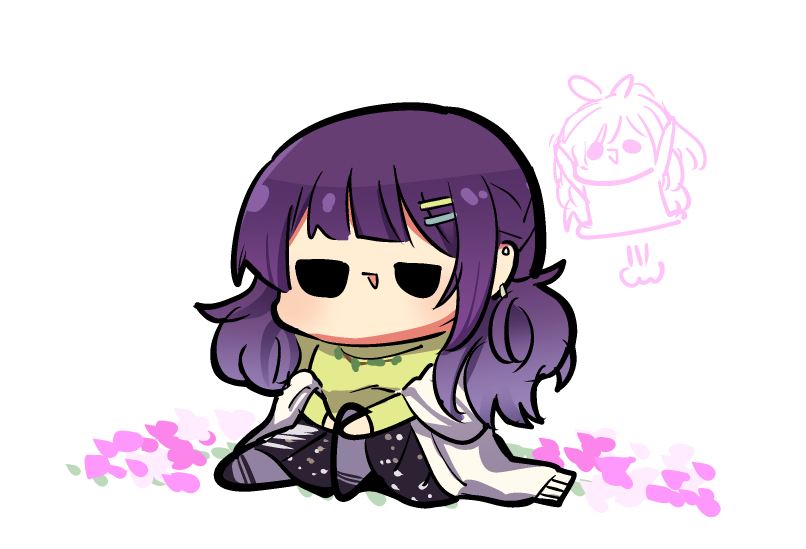 tanaka mamimi purple hair chibi twintails hairclip white background sitting hair ornament  illustration images