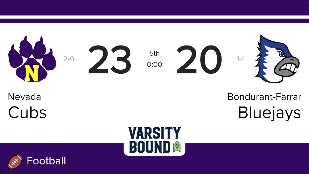 cubsactivities's tweet photo. Nevada Varsity Football 23 — Bondurant-Farrar 20 — FINAL #NevadaCubPride https://t.co/OWfGSQb986