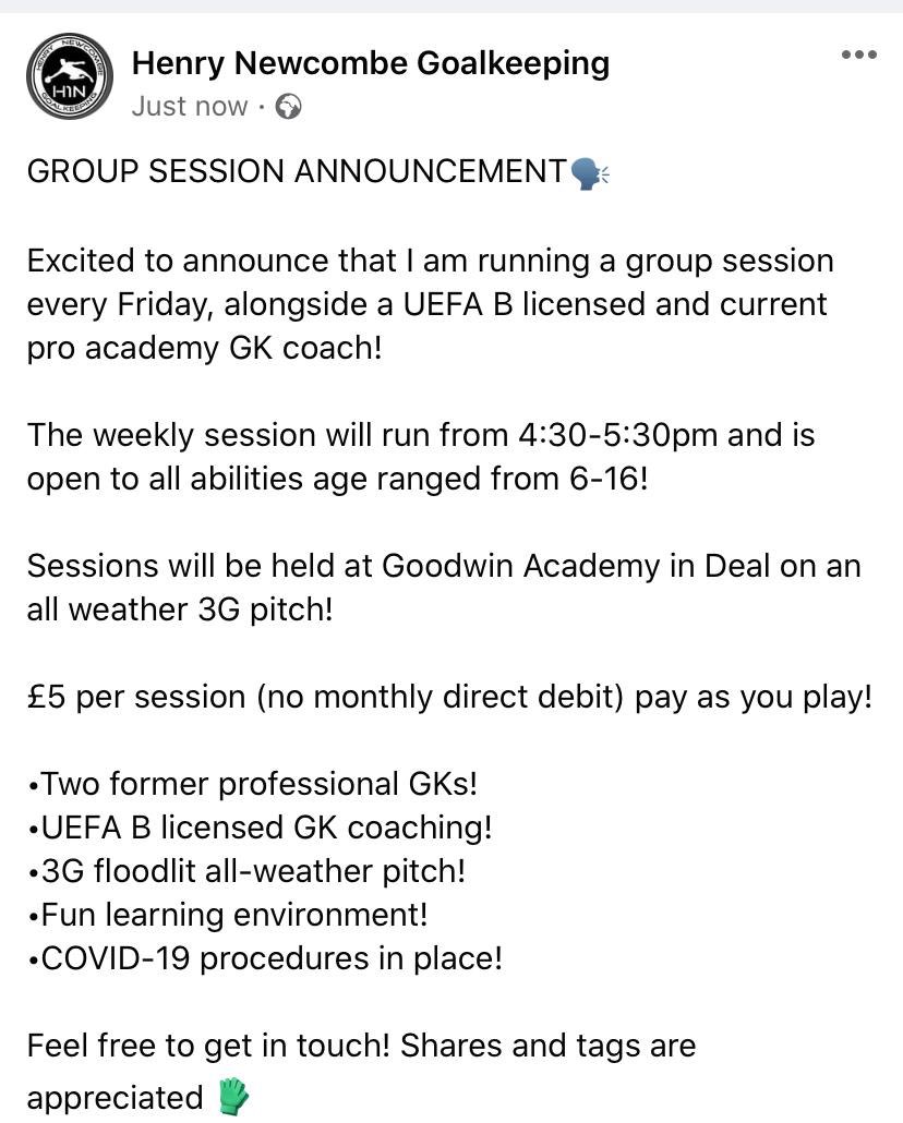 Massive thank you to <a href="/HenryNewcombeGK/">Henry Newcombe Goalkeeping</a> for helping out at the recent Dover &amp; Deal District schools U12s trials.  If you are a GK and want some extra training in the Deal area see below.