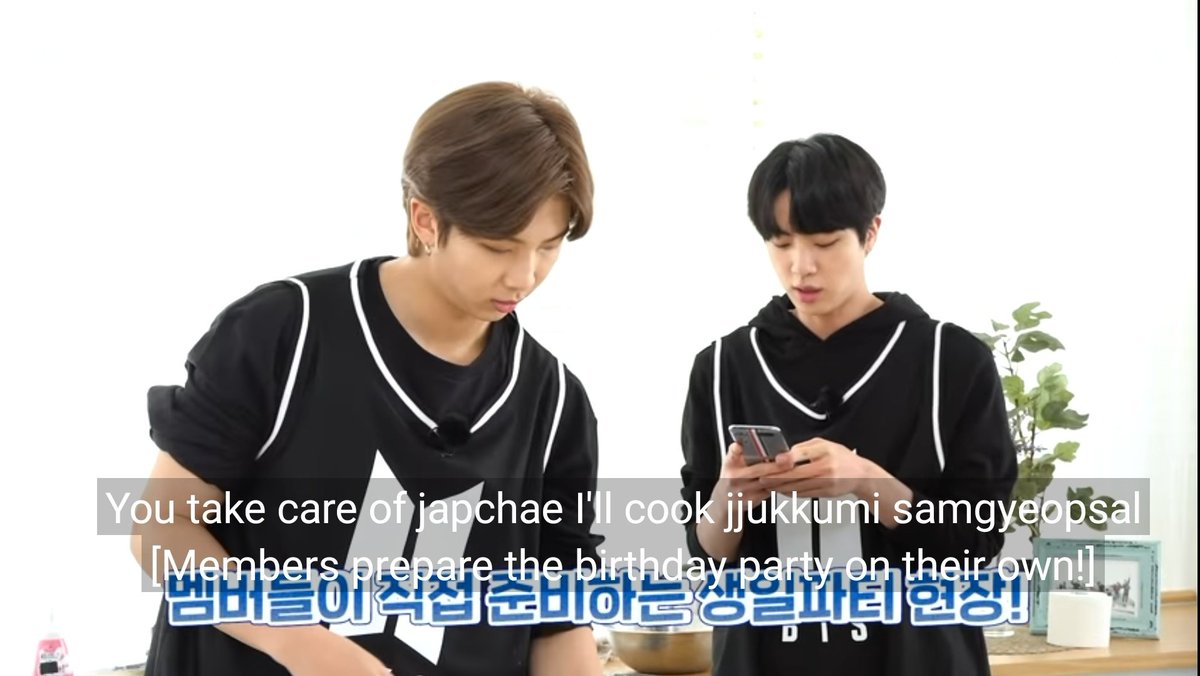 Jin may never stop joking about Joon's frying pan incident but he also hangs around everytime Joon cooks to keep an eye on him