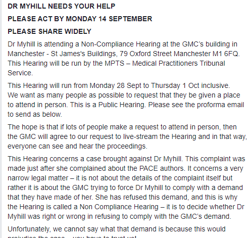 MyhillNews's tweet photo. DR MYHILL NEEDS YOUR HELP WITH A GMC HEARING.
TIME SENSITIVE-PLEASE AT BY MONDAY 14 SEPT
See attached screenshots
Please retweet widely
Thank you.
#MEcfs #CFS #MyalgicE #MyE #MyalgicEncephalomyelitis #ChronicFatigueSyndrome #PwME #millionsmissing
#PACEtrial #PACEFraud #fibro https://t.co/4UtPK3lP7B