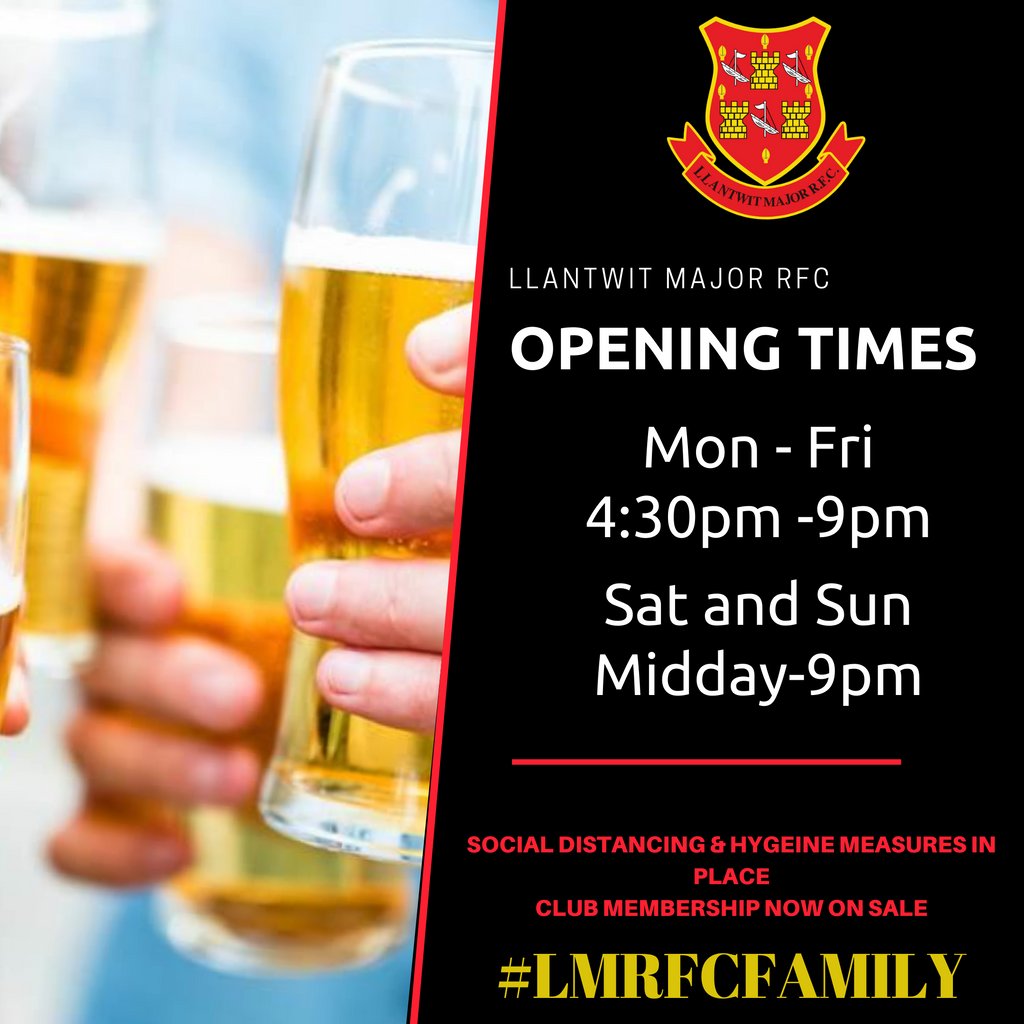 Llantwit Major RFC on Twitter "Our opening times. Please ensure you