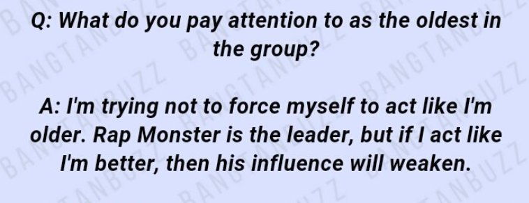 He appreciates and admire Namjoon's leadership so much that he takes a step back so his influence stays strong while he supporte him on his side 