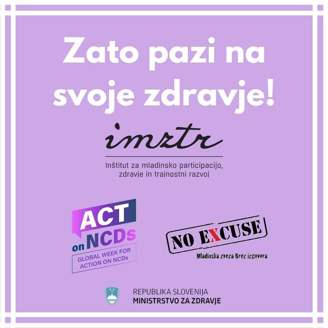 Kronično nenalezljive bolezni (npr. srčno-žilne bolezni ♥️, rak in diabetes🍬 ...) globalno povzročijo največ prezgodnjih smrti.😱 
Zdrav življenjski slog je tisti, ki nas lahko obvaruje pred marsikatero boleznijo.

#actonNCD #zdravjebrezizgovora #imztr @NoExcuseSlo