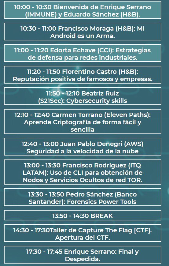 Agenda del evento hoy:
