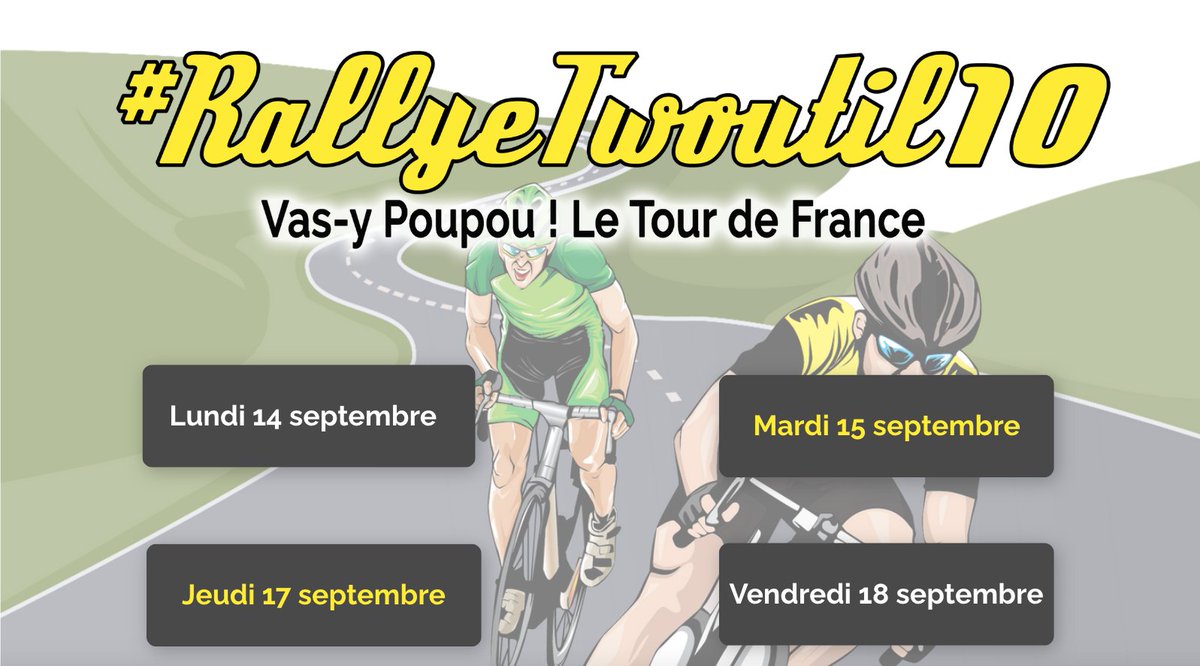🚴🏻‍♂️RALLYE TWOUTIL🚴🏻‍♂️
Le #RallyeTwoutil10 est officiellement ouvert 🎉
Idéal pour la mise en jambes des réflexes orthographiques des élèves et un dégrippage efficace du dérailleur grammatical du peloton classe. À vos montures ! twictee.org/2020/09/12/ral…