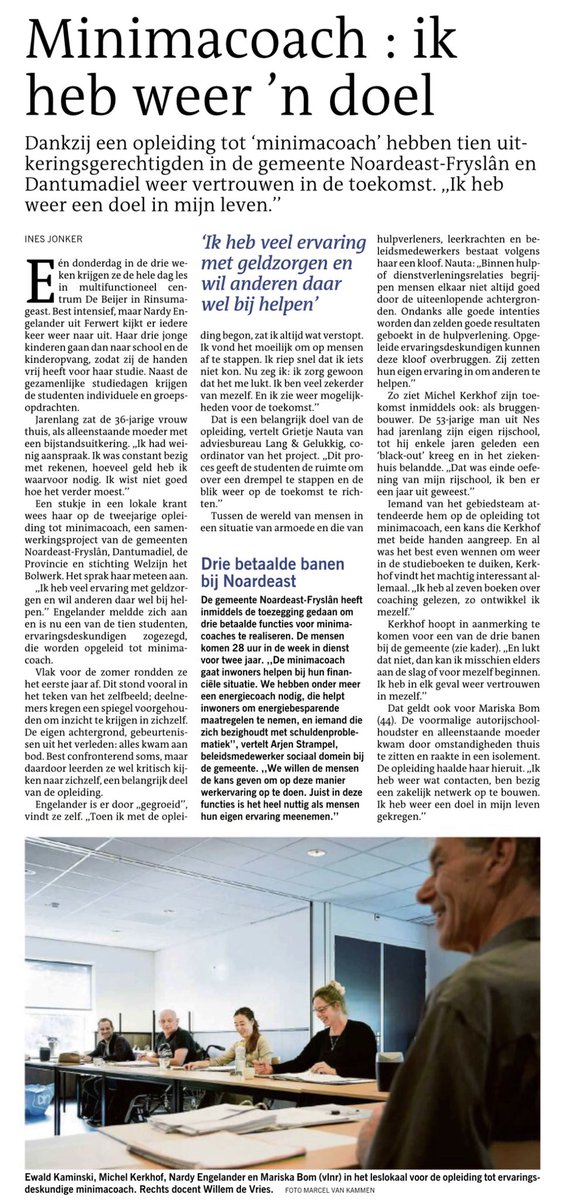 Wat een mooi artikel in de Leeuwarder Courant vandaag over onze opleiding tot minimacoach...