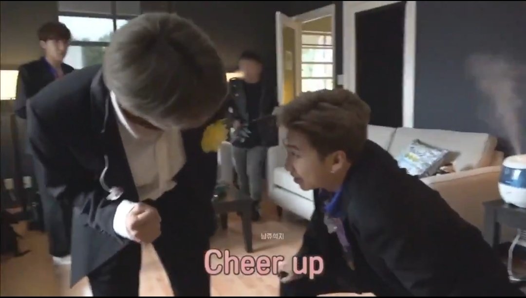 Seokjin stays by his side as he asked because Joon maybe the leader & a force to reckon withbbut he is also young dongsaeng who want his hyung by his side 