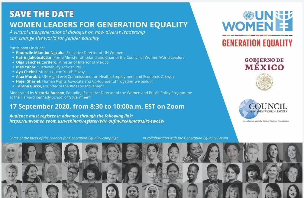 Beijing25Youth's tweet photo. WOMEN LEADERS FOR GENERATION EQUALITY
A virtual intergenerational dialogue on how diverse leadership can change the world for gender equality

17 September 2020 from 8:30 to 10:00 a.m. EST (New York time)

Audience must register in advance :
https://t.co/Vk70cI0FYy https://t.co/MWqQ0Oz4SW