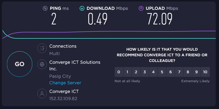 giancayetano's tweet photo. @Converge_CSU Internet is very slow today! hope you can fix this asap. thank you. Ticket#003173989 https://t.co/1agZsu1V1T