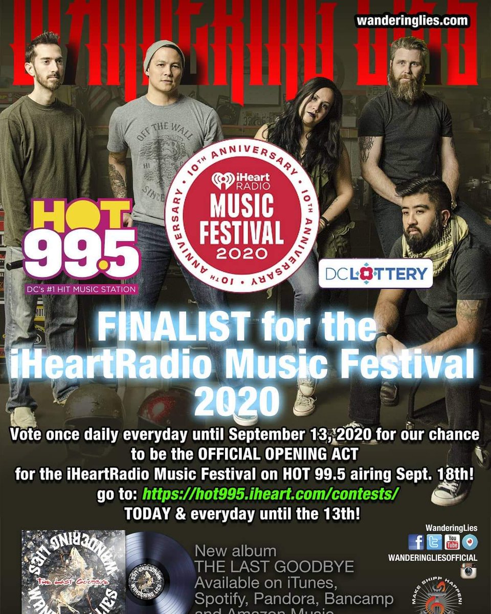 nconty's tweet photo. Please vote for @WanderingLies to play @hot995 @iHeartRadio Music Festival 2020! Every vote you enter once daily also enters you in a $100 raffle!

We need your help! 

#SupportLocalMusic #COVID_19 #Quarantine #QuarantineLife #Pandemic #PandemicLife 

https://t.co/k4lVcygVpa https://t.co/Ji9OiguO1w