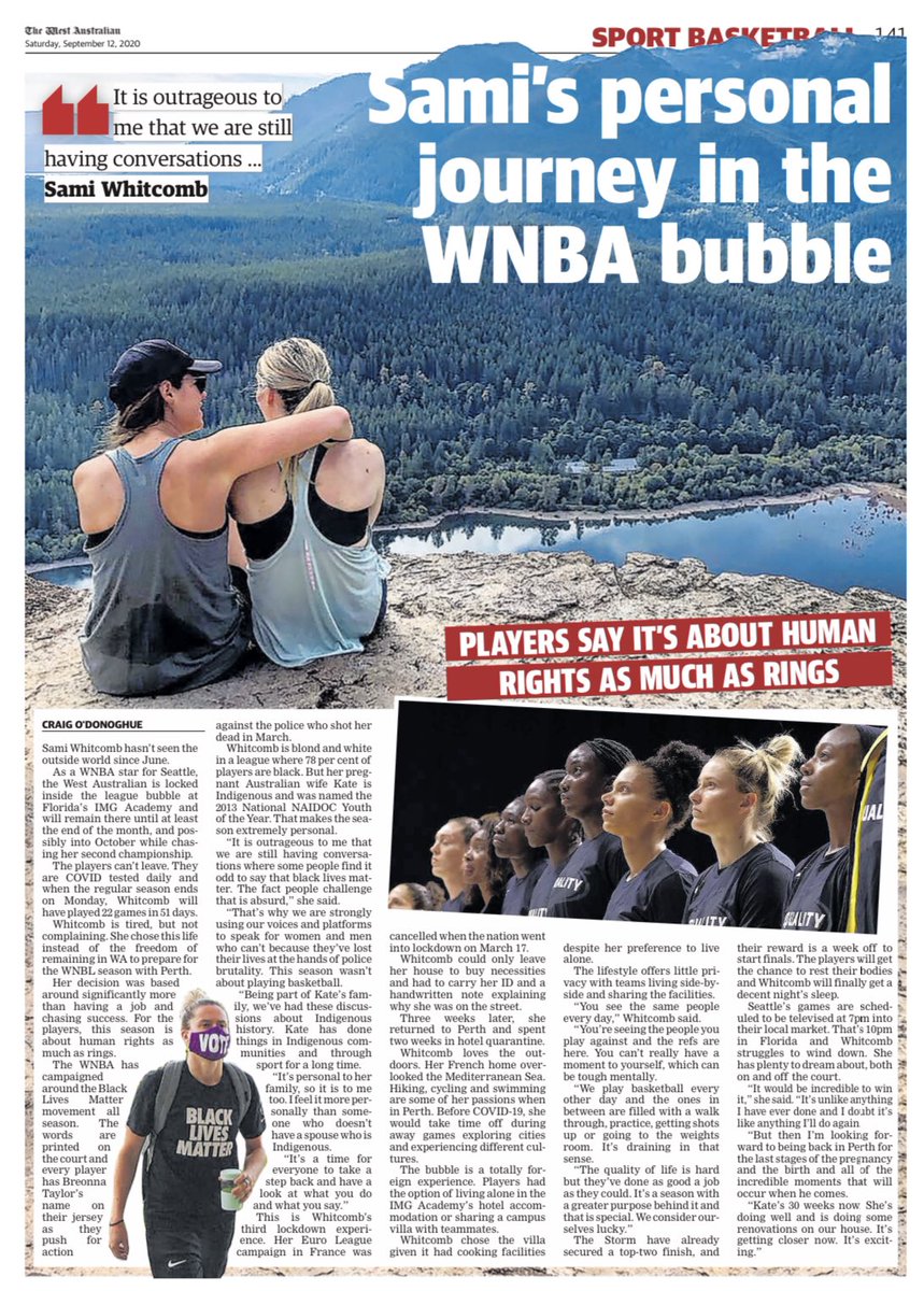 WNBL's tweet photo. “It’s a season with a greater purpose behind it and that is special” - @PerthLynx star @SamBam32. 

A brilliant read by Craig O’Donoghue in today’s @westaustralian, Whitcomb opens up about her personal journey in the @WNBA bubble 🇦🇺🏀

#WeAreWNBL https://t.co/p1SBOlnrAt