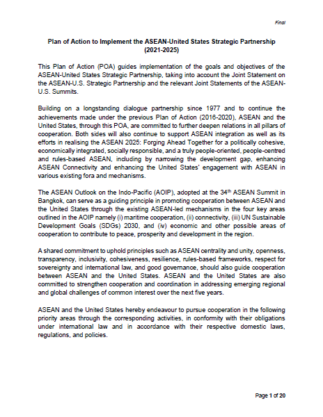 supbrow's tweet photo. 1/ New five year "Plan of Action to Implement the ASEAN-United States Strategic Partnership (2021-2025)" approved yesterday at #ASEAN-US Ministerial Meeting.
#MaritimeCooperation continues to feature prominently.
@USMission2ASEAN
@USAsiaPacific
@ASEAN2020VN
#AMM53 https://t.co/22WLpa7V0G