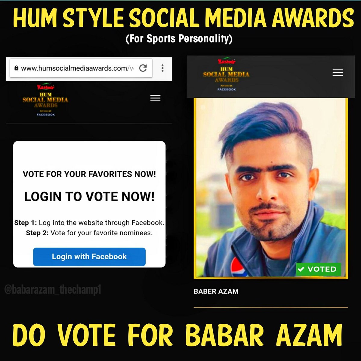 babar_thechamp's tweet photo. So there is award for sports personality of the year, Must vote for #Babar_Azam if you think he deserves this award ❤
Link 👉 https://t.co/cKBJUfPHtB https://t.co/cAgEB4Fd7Y