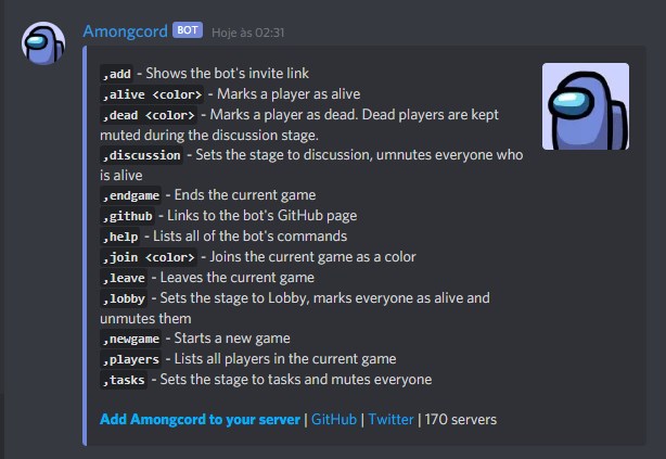 GitHub - pedrofracassi/amongcord: Among Us Discord Bot