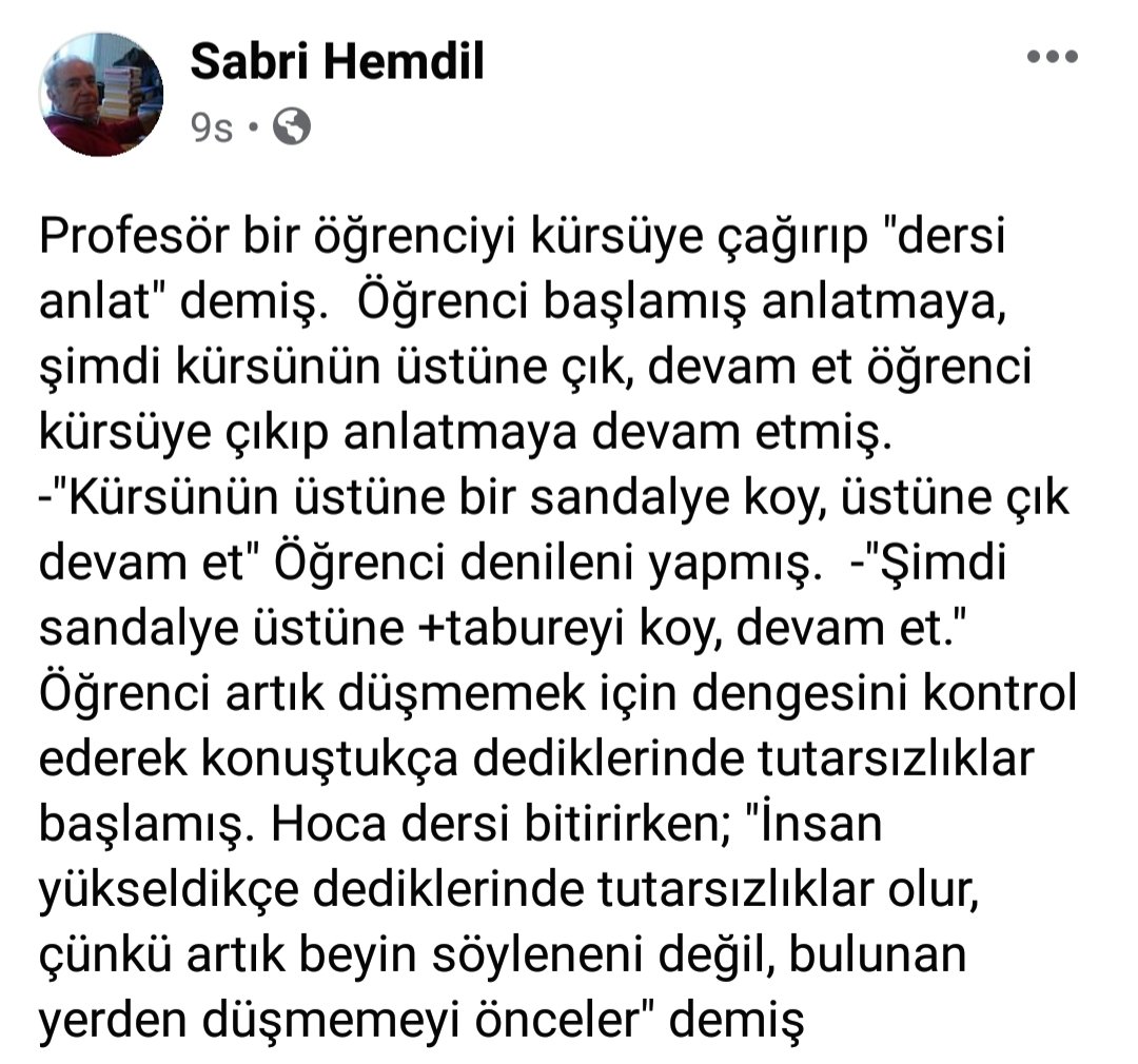 Günün dersi... Günün dersi... En çok biz akademisyenlere... Yani bana😊