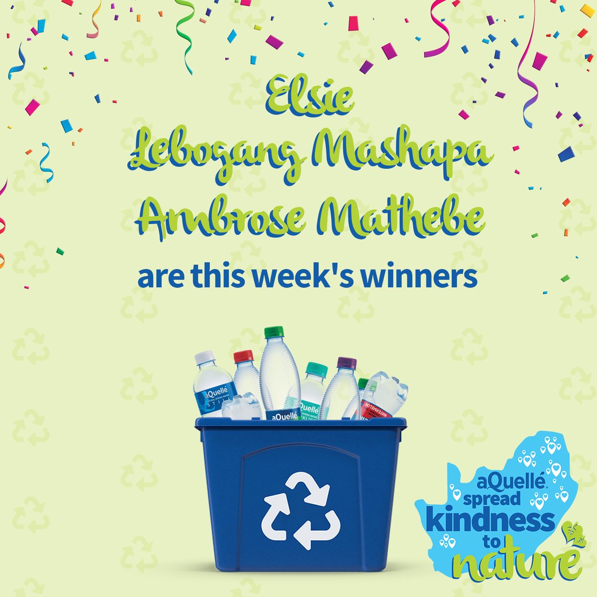 Elsi, Lebogang Mashapa and Ambrose Mathebe are recycling champions. Congratulations! Keep up the kindness to nature. #CleanUpAndRecycle #SpreadKindness