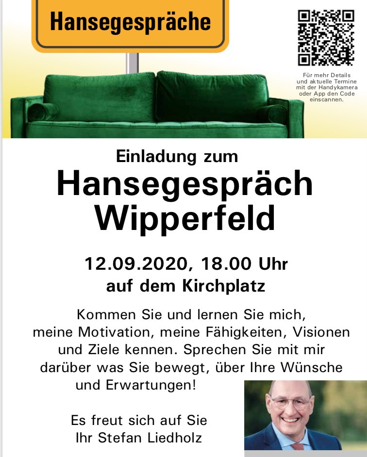 Zum Abschluss des Wahlkampfs bin ich heute in Wipperfeld und Sie haben noch einmal die Gelegenheit zum Gespräch, bevor morgen die Wahl ist.

#Wipperfürth #StefanLiedholz