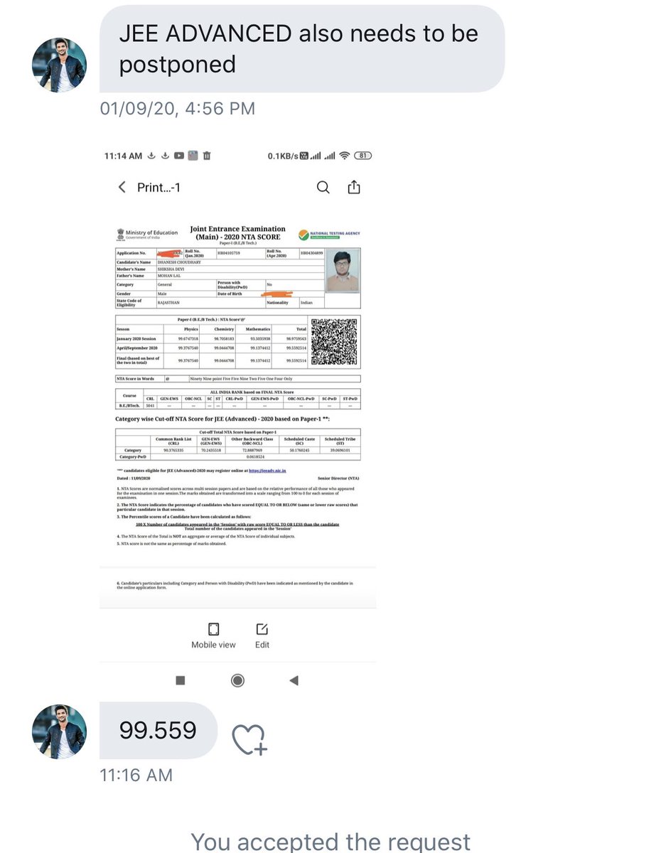 LicypriyaK's tweet photo. Another our student from Rajasthan also TOP the #JEEMainResult2020 with 99.55%. Proud of you brother @Dhanesh30786926. ❤️🙏🏻

We prove today to our corroded leaders  that we are not bad students &amp; we’re not silent majority but open majority. https://t.co/DP3j5iqOGk