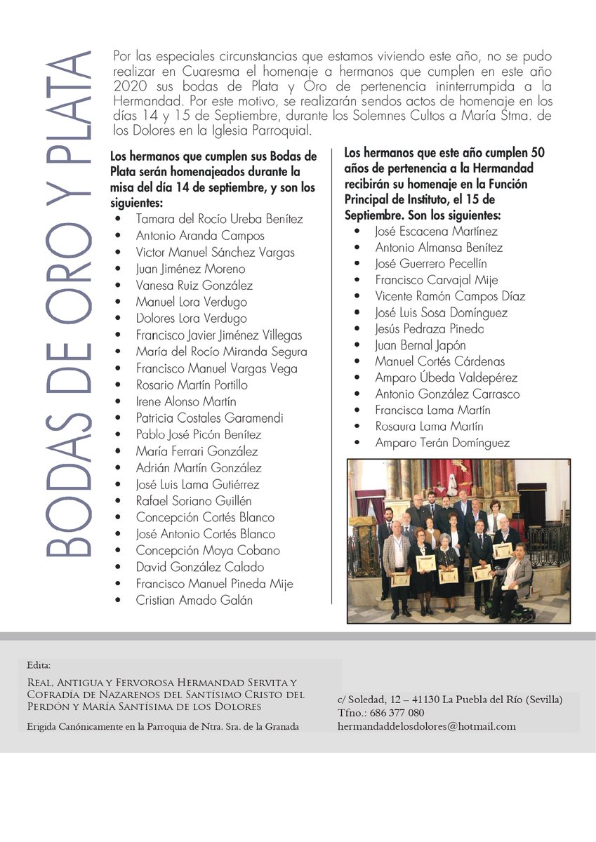 Cofradías | Este sábado, día 12 de septiembre, se inician los cultos en honor a María Santísima de los Dolores de la Hermandad de <a href="/ServitasPuebla/">Real Hdad. Servita de los Dolores - Puebla del Río</a>.

#LaPueblahoy #TDSCofrade #TDSProvincia