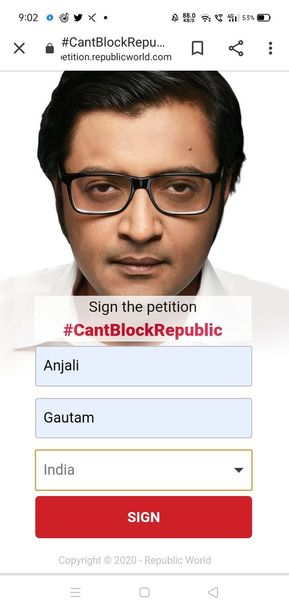 AnjaliG70000801's tweet photo. I respect those who tell the truth no matter how hard it is. Integrity is everything. Do sign the petition.
#ArnabGoswami #CantBlockRepublic
#istandforrepublic
#truthmatters
#WarriorsRoar4SSR #truthmustwin
@republic @Republic_Bharat https://t.co/fqInip0cif