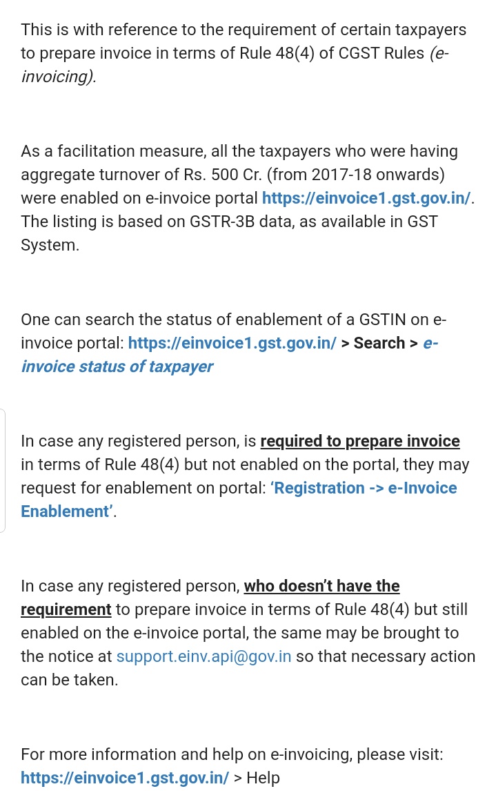 Update regarding enabling on e-invoice portal.