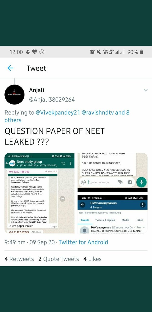 TheVariga's tweet photo. What I don't understand is #BanNEET is trending which obviously isn't possible to ban NEET! but our actual concern that whether #NeetPaperLeaked or not isn't trending! 

We want answers and if this isn't true such ppl who r fake msging children should be put behind bars!! https://t.co/dGKDOhEIwu