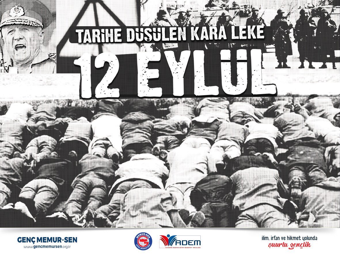 Demokrasinin gücüne kasteden, ülkemizin siyasi tarihine kara bir leke bırakan #12Eylül1980 darbesinin yıl dönümünde halkımıza işkenceler, gözaltılar, kayıplar, acılar ve travmalar yaşatan zihniyeti kınıyor, hayatını kaybeden herkesi saygı ve rahmetle anıyoruz. #12eylül