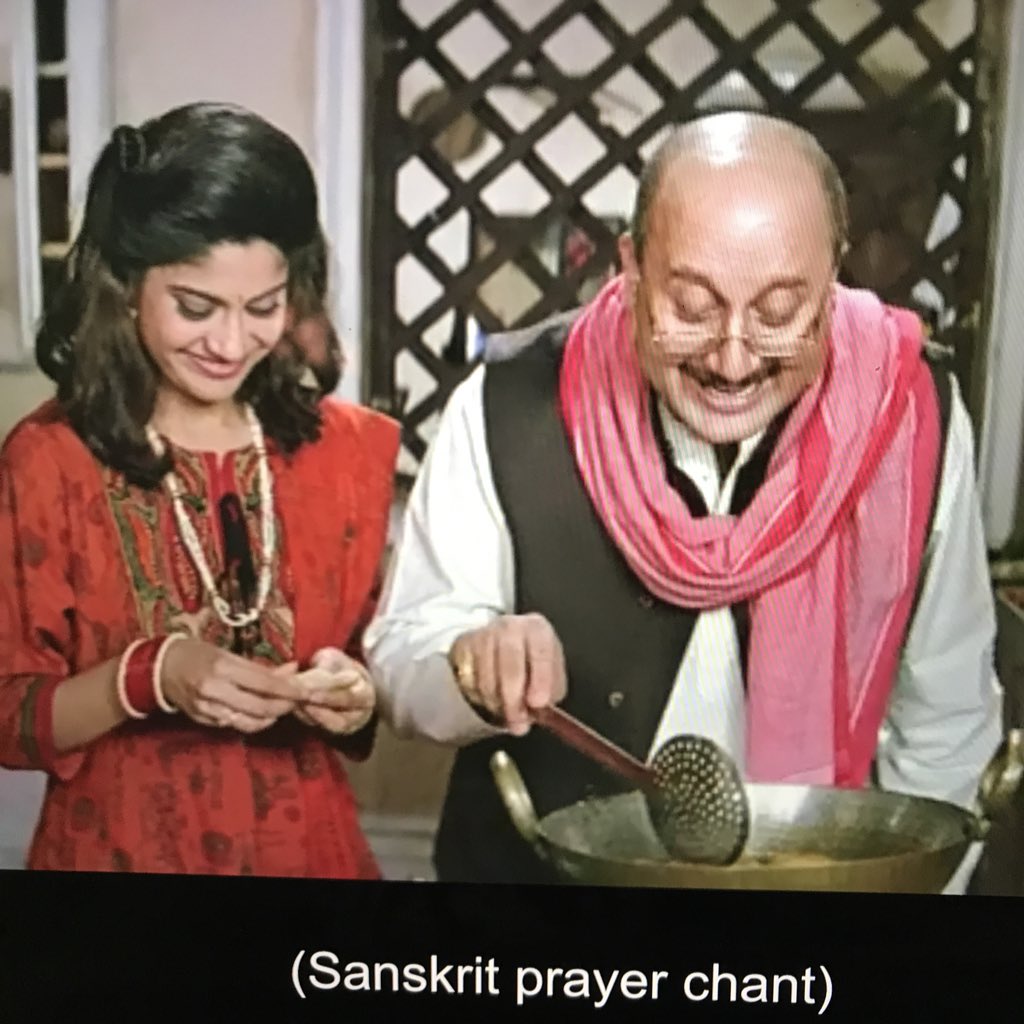 So they go on a fake pilgrimage for Rajesh and good girl to meet because how else? Here she is, helping her father in kitchen.