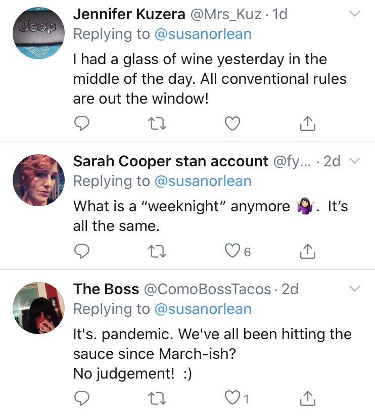 Hi sober Twitter! Allow me to be That Person for a minute and remind you that this weird new Susan Orlean trend aside, you are FAR from the only one not drinking your way through a really tough time. We are legion. (I don’t fully know what ‘legion’ means, but I know we are it.)