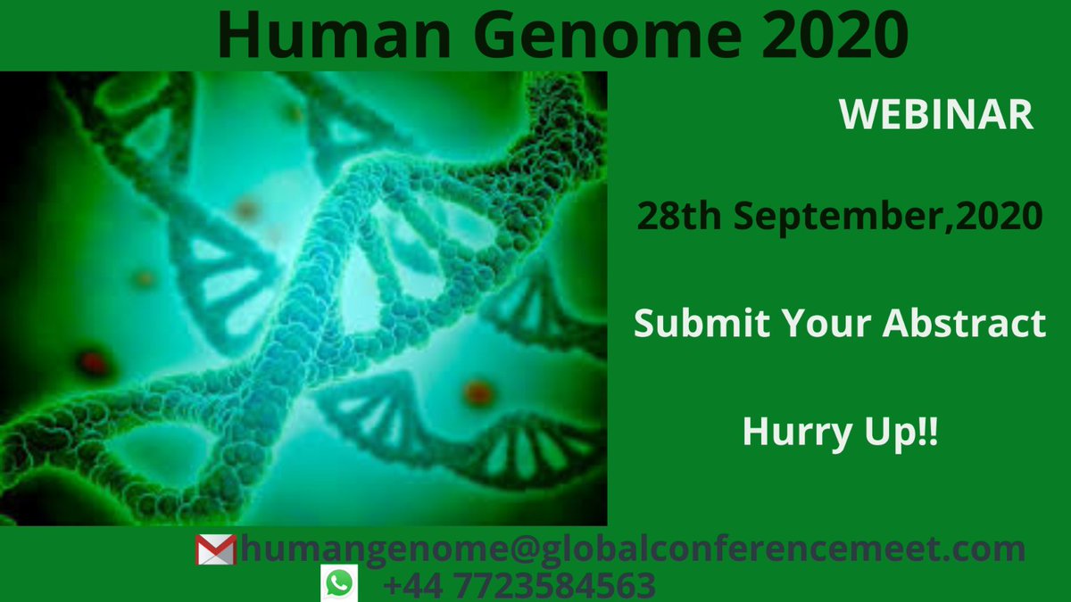 genomics_20's tweet photo. Register Yourself and be a part of #HumanGenome2020 
#webinarconference  #onlineevent
Few days Left!!
#genome #molecularbiology #pharmcogenomics #oncologyresearch #dna #researchers #experts 
#Submit Your Abstract
Abstract Submission Link: https://t.co/By6KK2e7lQ https://t.co/dRt4haB5GN