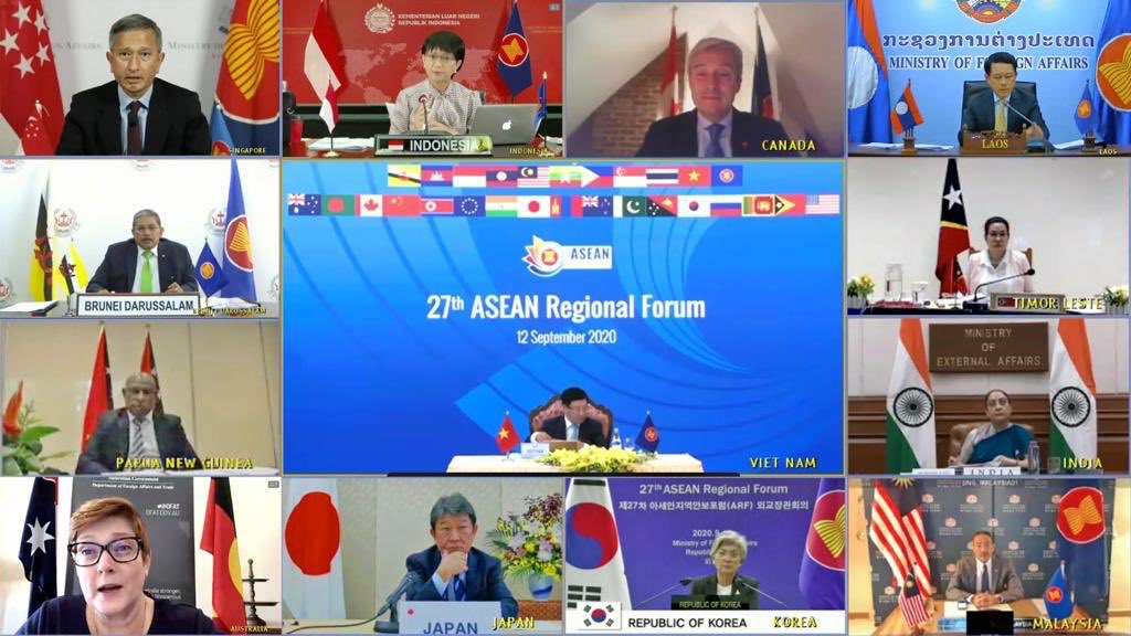 MarisePayne's tweet photo. Today’s ASEAN Regional Forum meeting is our 4th major #ASEAN2020VN virtual meeting this week. Great to have 27 countries discuss #COVID__19 recovery & regional issues. @ASEAN & ASEAN-led architecture is at the heart of our vision for a stable, open & resilient #Indo-Pacific. https://t.co/aaViFxrtBo