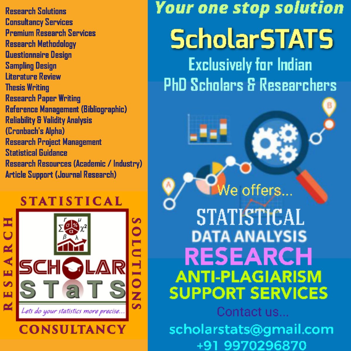 scholarstats's tweet image. #ScholarSTATS
#Research_Solutions
#Statistical_Data_Analysis
#Consultancy_Services
#AntiPlagiarism_Support
#Premium_Research_Services
Exclusively for Indian PhD Scholars & Researchers
Visit to us...
sites.google.com/view/scholarst…
scholarstats.ecwid.com
scholarstats.business.site