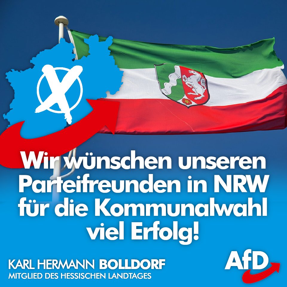 Liebe Wählerinnen und Wähler in Nordrhein-Westfalen,

morgen können Sie entscheiden, wie die politische Zukunft in #NRW, also auch in Ihren Städten und Gemeinden, aussieht. Jede Stimme für die #AfD zählt!

facebook.com/khbolldorf.afd…

#Kommunalwahl2020 #KommunalwahlNRW #Kommunalwahl