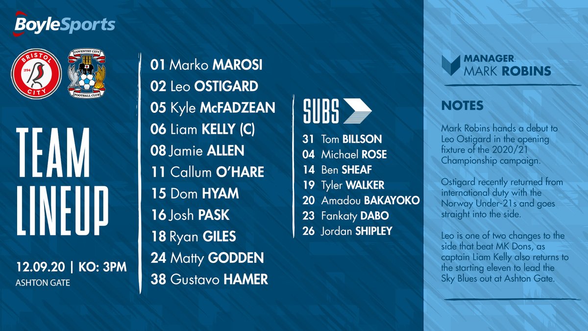 TEAM NEWS: Here's the side Mark Robins has selected for the opening day fixture at Ashton Gate. #PUSB