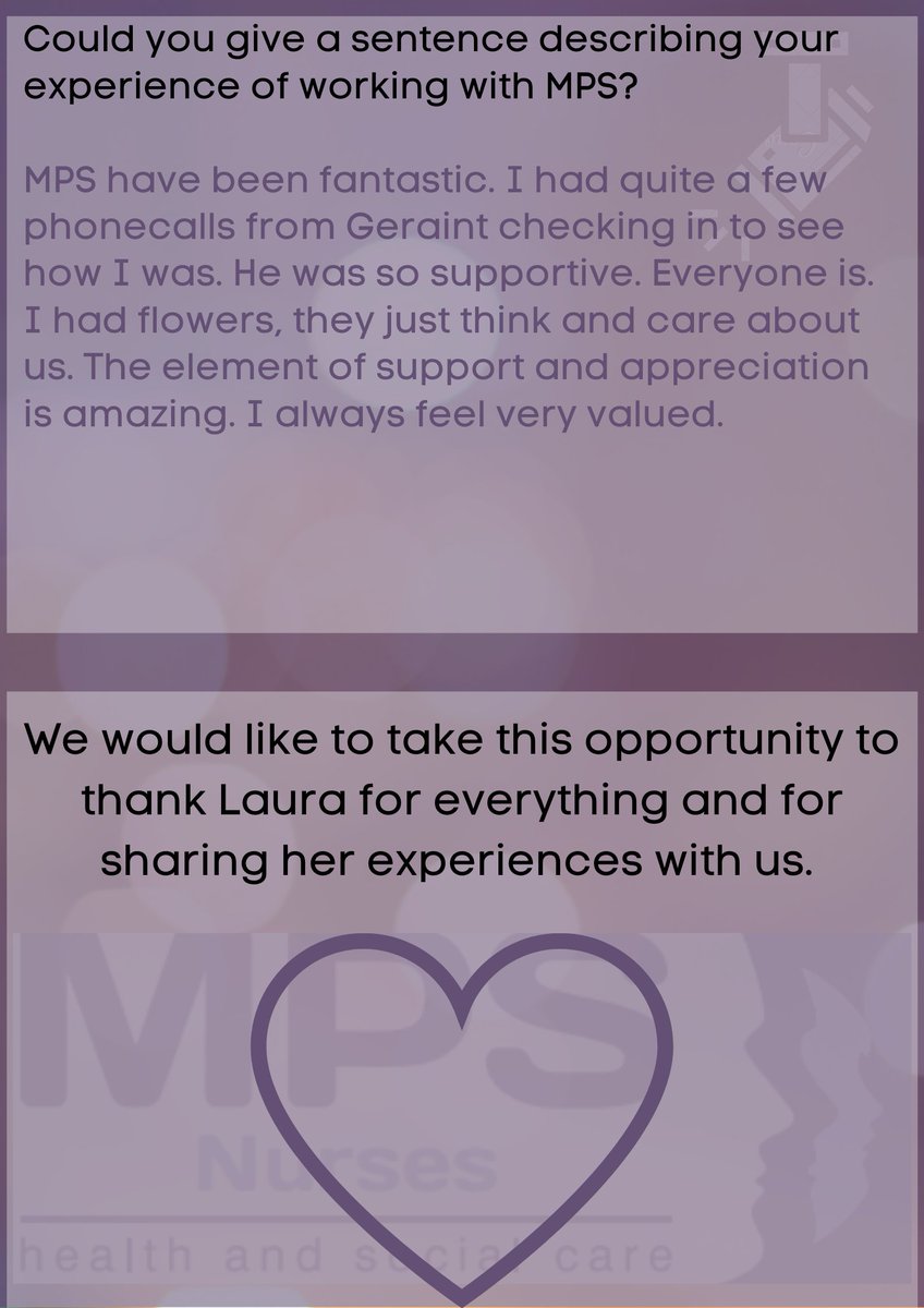 MPSHealthcare's tweet photo. Today the spotlight's on Laura💜
Enjoy reading her experiences &amp; how she's coped. We want to say thanks to Laura💜
Interested in joining the MPS family?
Call on 01443 230222 or visit https://t.co/qvpvoUcjPi to see our latest vacancies.
#SpotlightSeries #MPSNurses #Laura #NRecW https://t.co/OMelfJTDIc